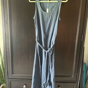 Lilla P Sleeveless Blue Slit Dress with Braided Belt